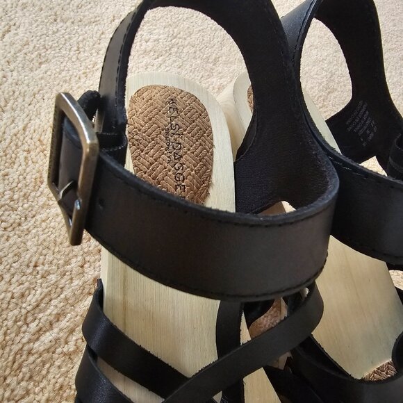 ANTHROPOLOGIE KELSI DAGGER Brooklyn Grain Ankle Strap Leather & Wooded Sandals - Picture 3 of 12